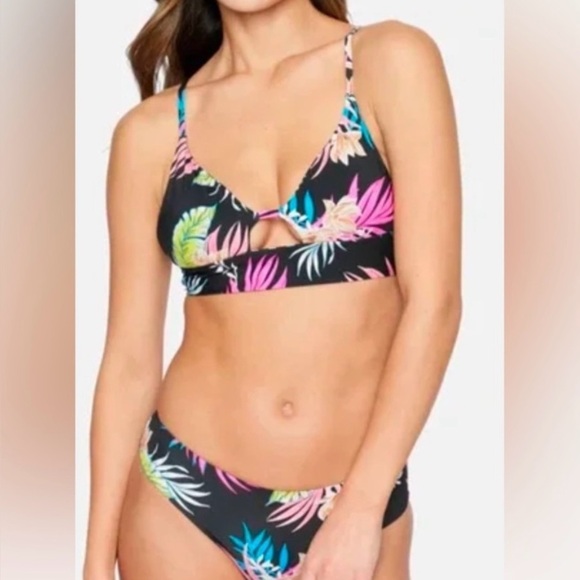 Hurley Hana reversible Bikini Black Tropical print Size S NEW Beach Vacation - Picture 1 of 15